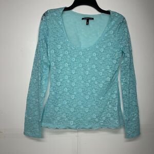 Victoria’s Secret Women’s Top Size M Light Blue Lace Long Sleeve Sheer Blouse